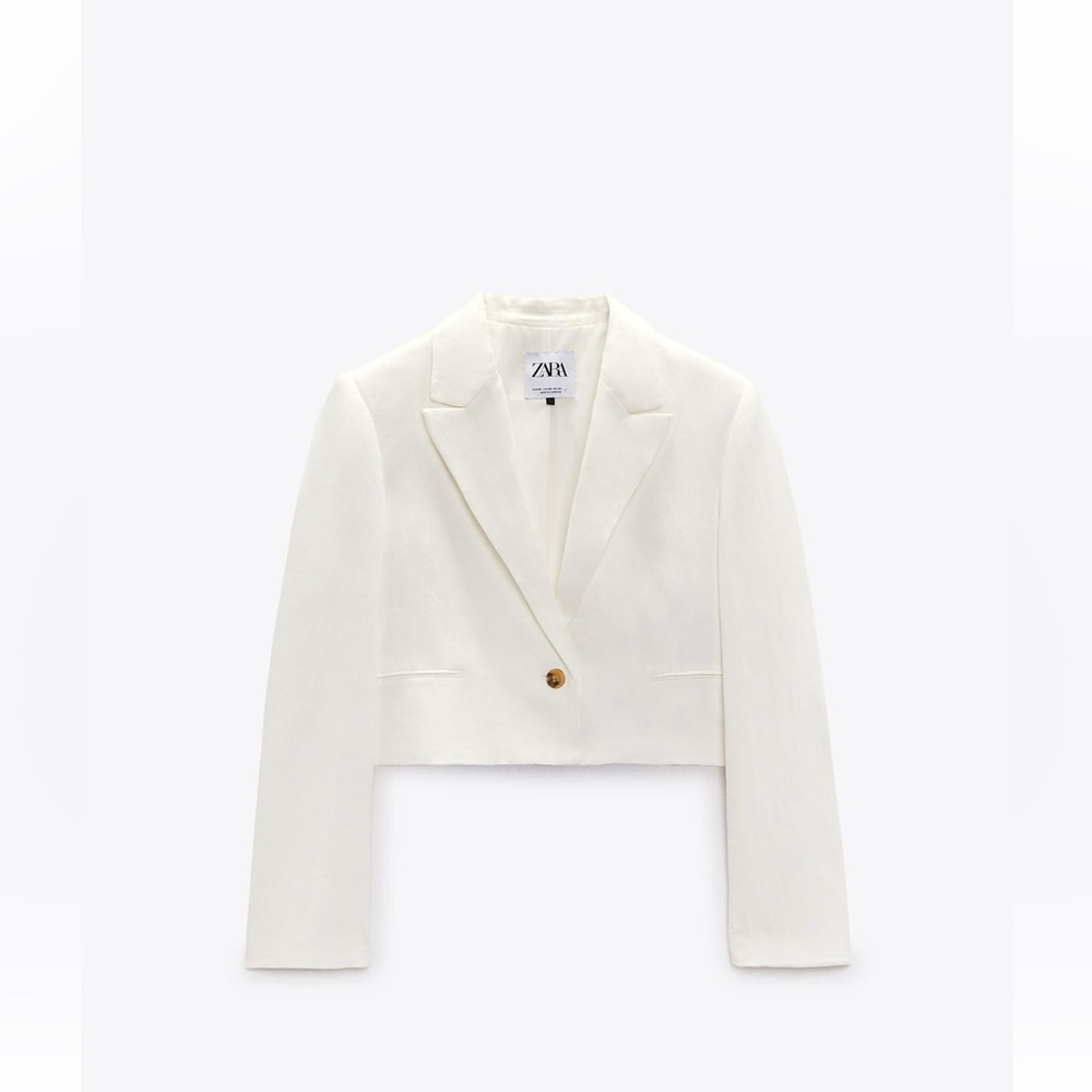 Zara White Cropped Blazer Jacket